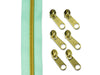 2m Endlosreißverschluss metallisiert mint/gold + 6 Zipper