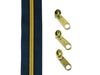 1m Endlosreißverschluss metallisiert dunkelblau/gold + 3 Zipper