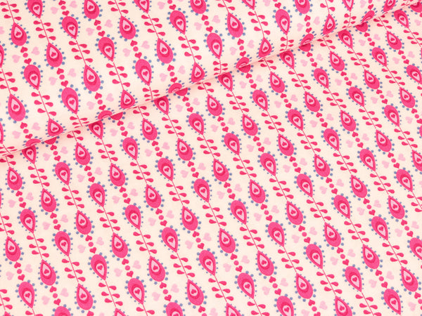Baumwoll-Webware Julia Tropfen und Herzen pink