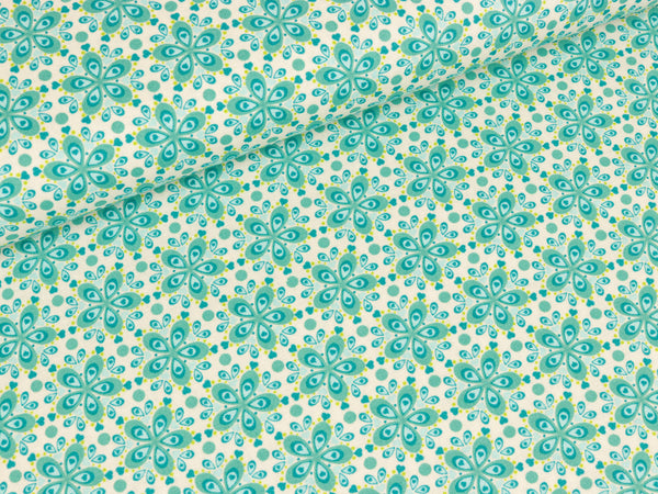 Baumwoll-Webware Julia Blumen petrol