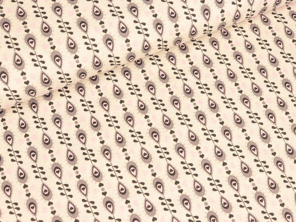 Baumwoll-Webware Julia Tropfen und Herzen grau