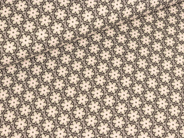 Baumwoll-Webware Julia Blumenkreise grau