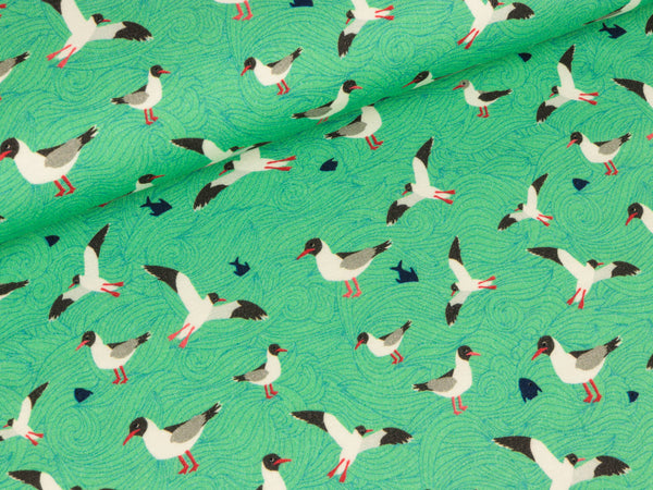 Baumwolljersey Seagull Wave grün by Lila Lotta