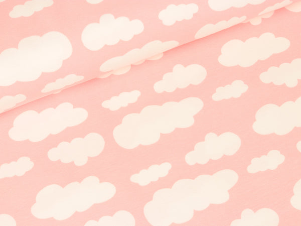 Baumwolljersey Verena Wolken weiß auf Rosa