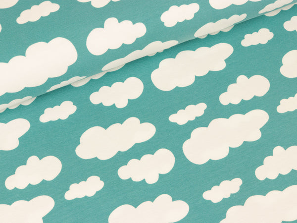 Baumwolljersey Verena Wolken weiß auf Oldmint
