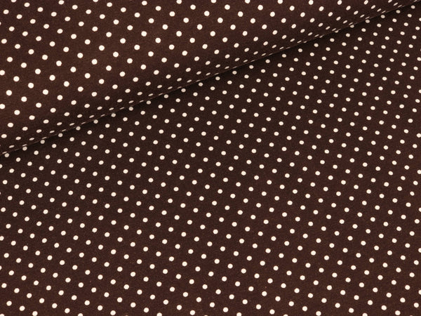Baumwolljersey Verena Pünktchen weiß auf Dunkelbraun