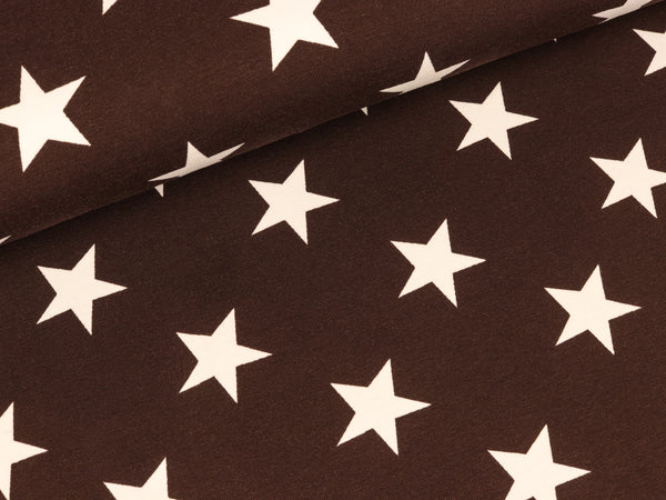 Baumwolljersey Verena Große Sterne weiß auf Dunkelbraun