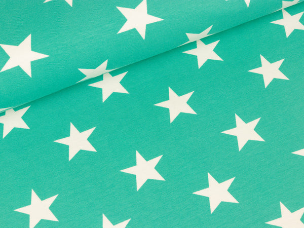 Baumwolljersey Verena Große Sterne weiß auf Mint