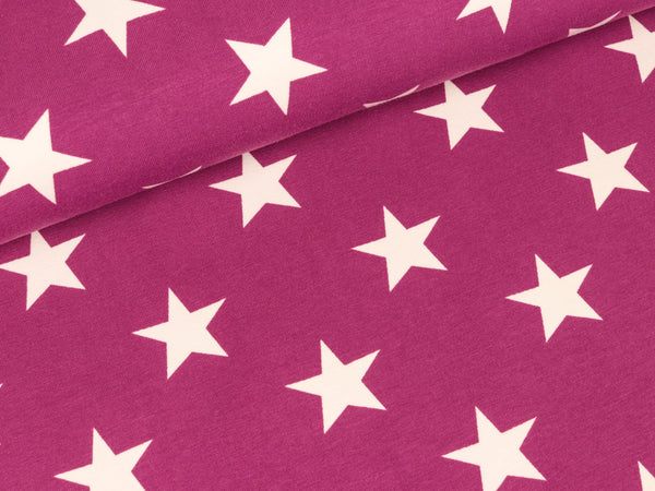 Baumwolljersey Verena Große Sterne weiß auf Beere