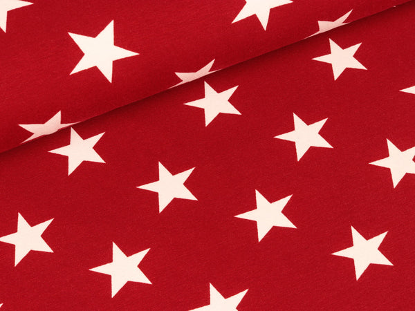 Baumwolljersey Verena Große Sterne weiß auf Burgundy