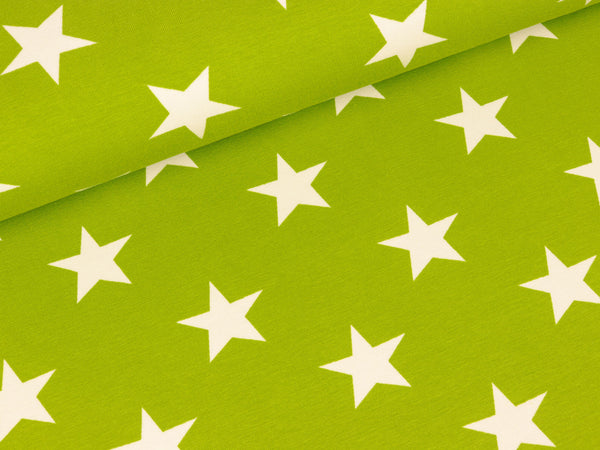 Baumwolljersey Verena Große Sterne weiß auf Kiwi