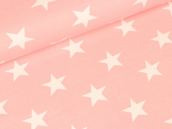 Baumwolljersey Verena Große Sterne weiß auf Rosa