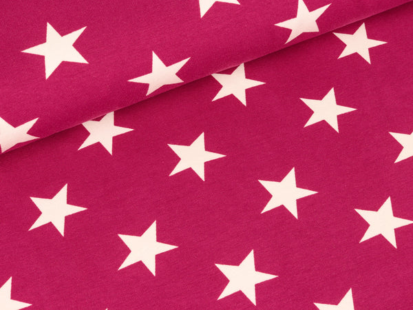 Baumwolljersey Verena Große Sterne weiß auf Erika