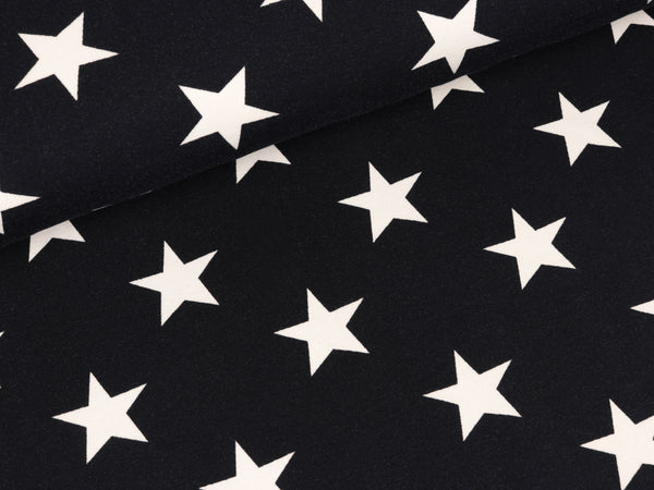 Baumwolljersey Verena Große Sterne weiß auf Tiefblau