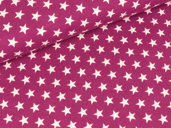 Baumwolljersey Verena Kleine Sterne weiß auf Beere