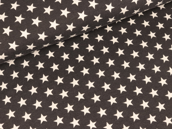 Baumwolljersey Verena Kleine Sterne weiß auf Dunkelgrau