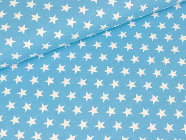 Baumwolljersey Verena Kleine Sterne weiß auf Hellblau
