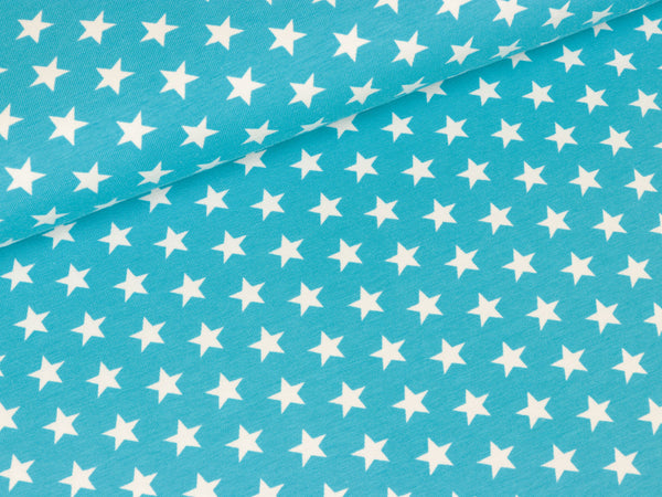 Baumwolljersey Verena Kleine Sterne weiß auf Türkis