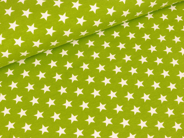 Baumwolljersey Verena Kleine Sterne weiß auf Kiwi