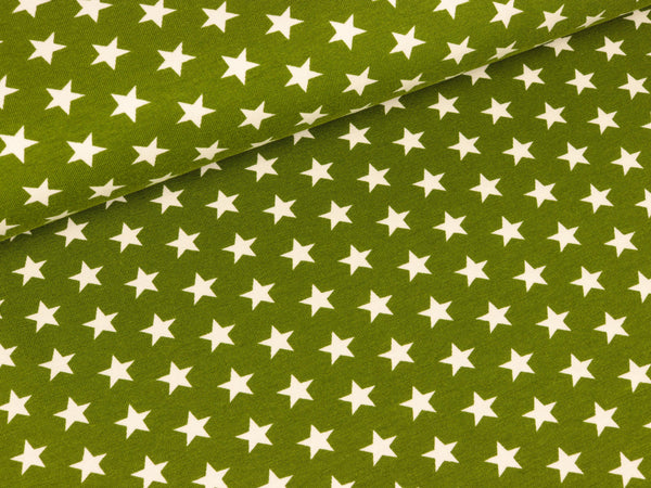 Baumwolljersey Verena Kleine Sterne weiß auf Heugrün