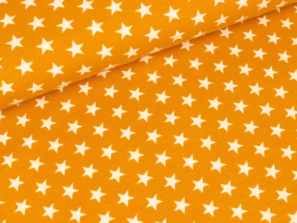 Baumwolljersey Verena Kleine Sterne weiß auf Senfgelb