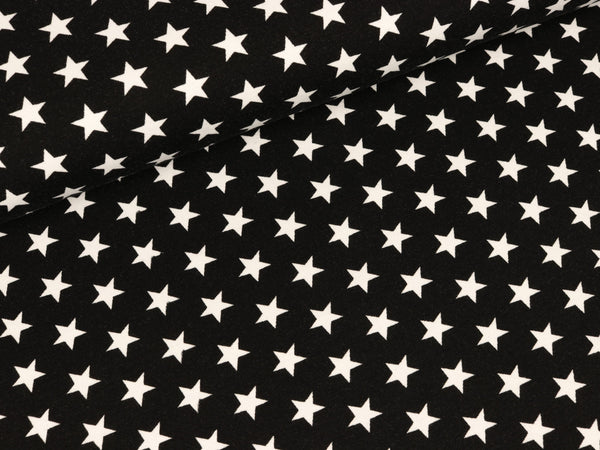 Baumwolljersey Verena Kleine Sterne weiß auf Schwarz