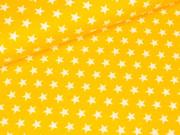 Baumwolljersey Verena Kleine Sterne weiß auf Sonnengelb