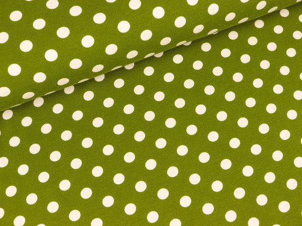 Baumwolljersey Verena Punkte weiß auf Heugrün