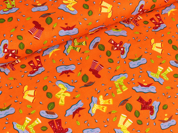 Baumwollstoff Pfützenspiel orange Tante Ema