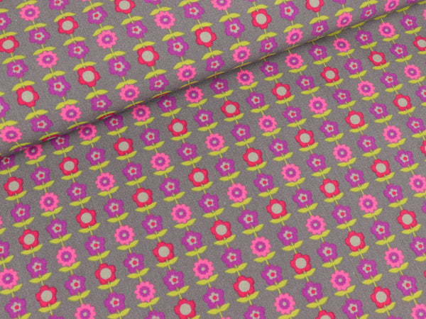 STENZO Baumwollpopeline Blümchen bunt auf Grau
