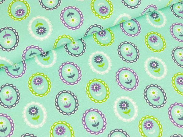 Baumwolljersey Blumenmedaillons mint
