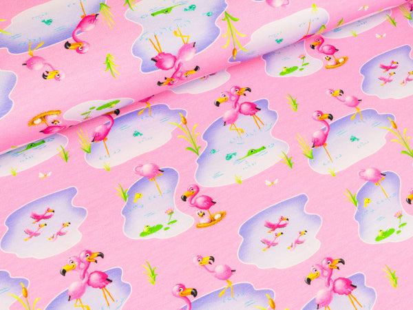 Baumwolljersey Kimi Flamingoliebe auf Rosa