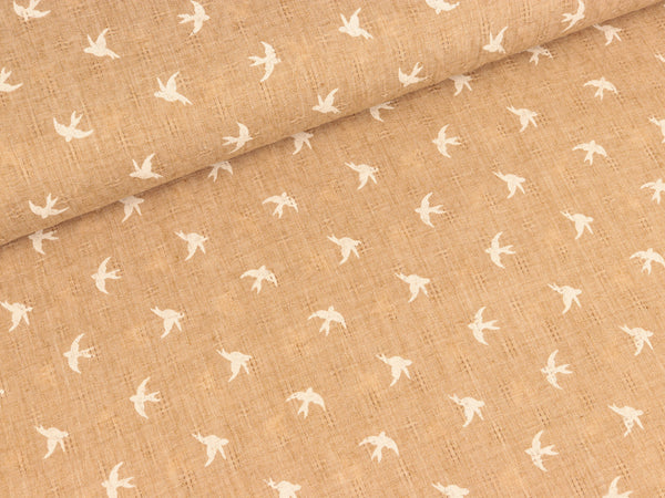 Webware Ajourmuster Schwalben weiß auf Camel