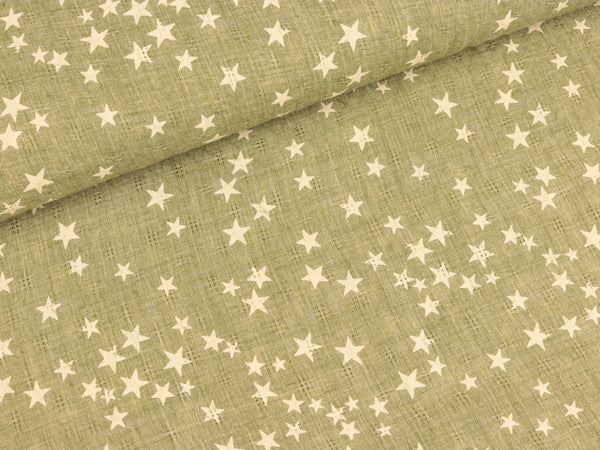 Webware Ajourmuster Sterne weiß auf Oliv