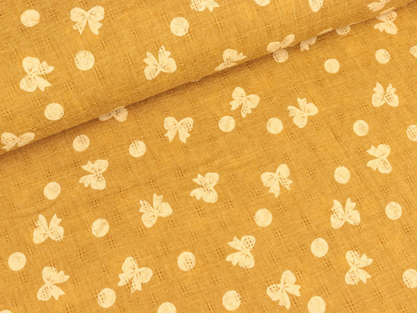 Webware Ajourmuster Schleifen weiß auf Senfgelb