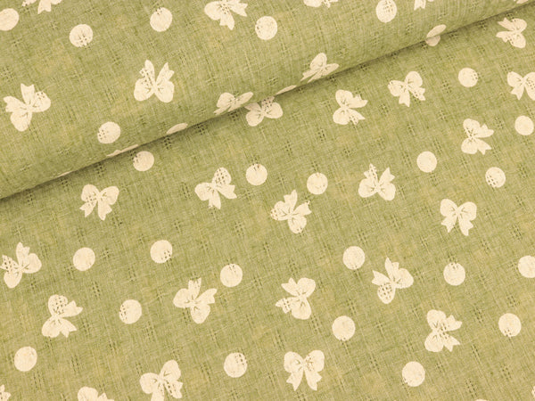 Webware Ajourmuster Schleifen weiß auf Oliv