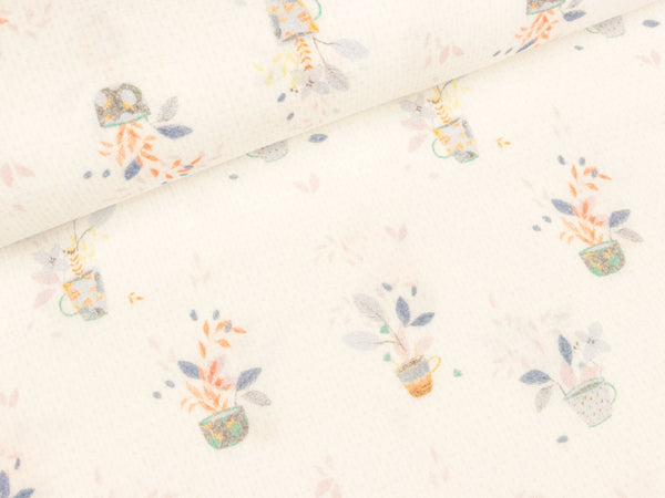 Baumwoll Double Gauze Miriam Blumentöpfe auf Weiß