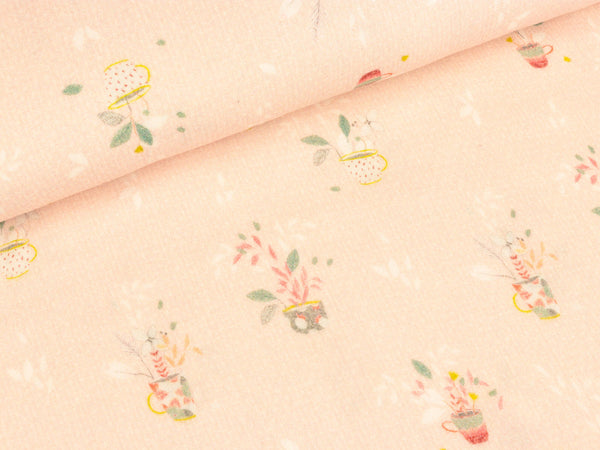 Baumwoll Double Gauze Miriam Blumentöpfe auf Hellrosa