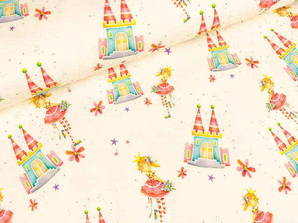 Baumwolljersey Castles and Princess auf Creme