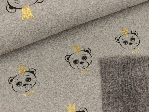 Alpenfleece Bären mit Glitzerkrone grau meliert