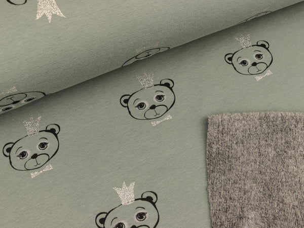 Alpenfleece Bären mit Glitzerkrone graugrün