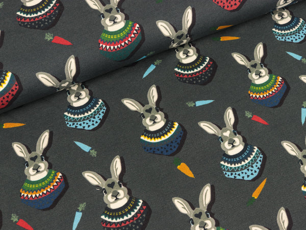 Baumwolljersey Autumn Bunny dunkelgrau by Lila-Lotta