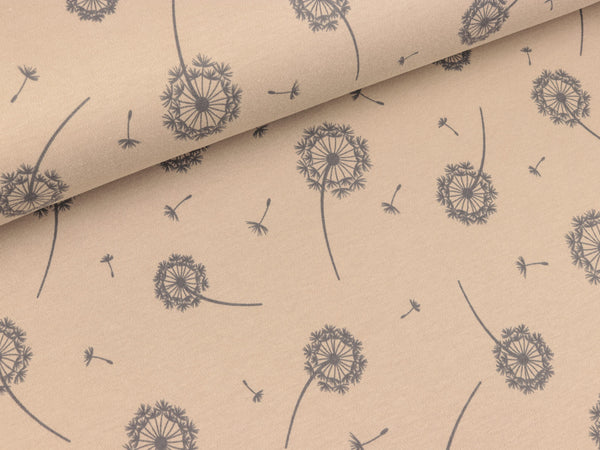 Interlock Pusteblumen grau auf Beige