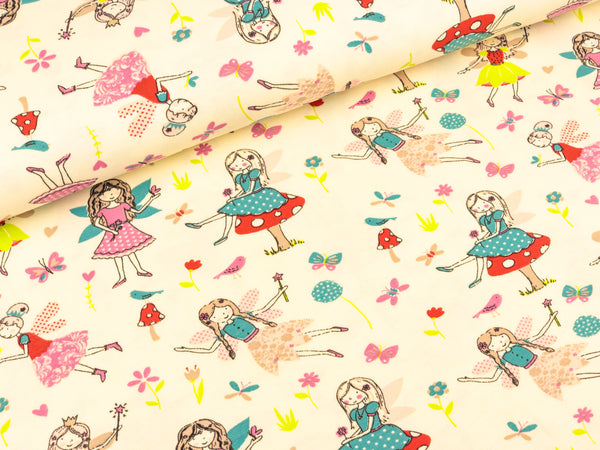 Baumwolljersey Simon Kleine Feen auf Creme