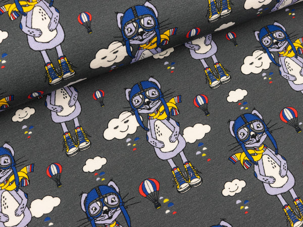 Baumwollsweat Mika Pilotenmaus dunkelgrau-bunt