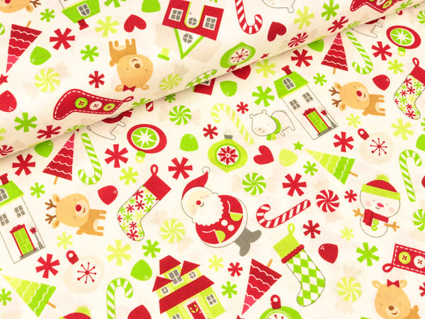 Baumwollstoff Home for the Holidays weiß-bunt Rot Riley Blake