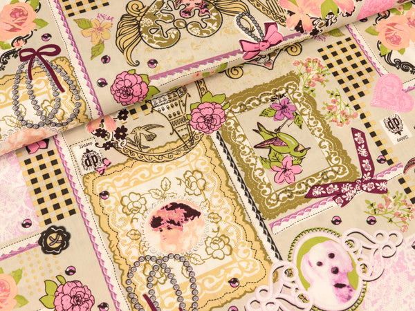 Baumwollstoff Patchwork Nostalgie auf Hellgrau