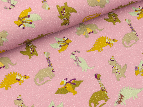 Baumwollsweat Polly Dinosaurier im Winter rosa