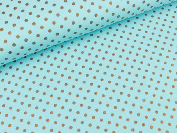 Metallic Baumwolljersey Mary Punkte kupfer auf Helltürkis