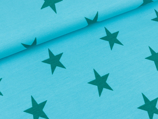 Baumwollsweat Sweatstars petrol auf Türkis